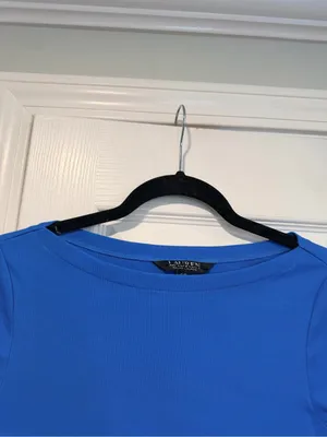 NWOT LRL Lauren Ralph Lauren Size S Blue Boat Neck Cuffed Sleeve Top Cotton thumbnail 5