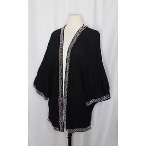 Anthropologie LEIFNOTES Twirled Trim Beaded Kimono Cardigan Sweater Black Small thumbnail 5