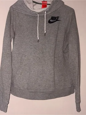 Nike Women's Light Gray Pullover Hoodie with Black Logo thumbnail 1