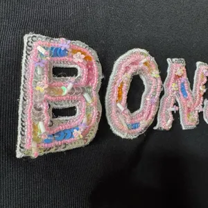Endless Rose Bonjour Beaded Sequin Tee Textured Black Pink Small thumbnail 7