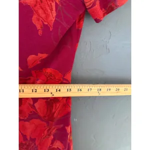 Saint Tropez Vintage Y2k Fall Red Floral Maxi Dress Short Sleeve Scoop Neck 4 thumbnail 7