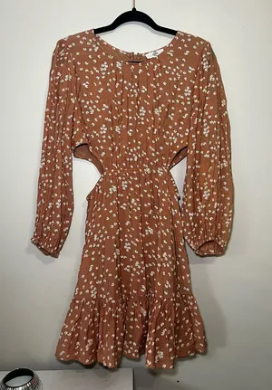 Entro Floral Cutout Long-Sleeve Smocked Waist Dress thumbnail 1