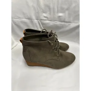 Dr. Scholls Womens Olive Green Faux Suede Lace Up Wedge Ankle Booties thumbnail 6