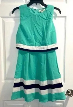 Ya Los Angeles Blue Color Block Cheer Style Sleeveless Fit and Flare Dress thumbnail 1