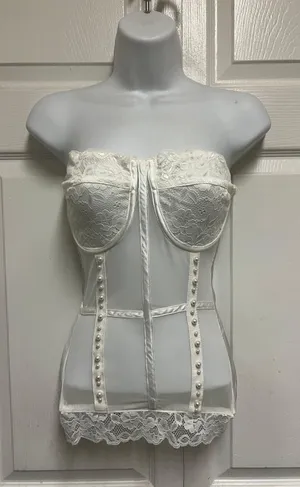 White Mesh Pearl Detailing Corset thumbnail 4
