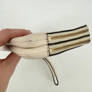 Coach Double Zip Pebble Leather‎ Wristlet Wallet Clutch Cream F54056 Gold Accent thumbnail 4
