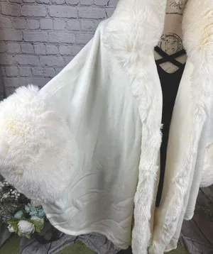 Stunning Soft, Faux Rabbit Fur Collar and Lapels, Cape - White - one size thumbnail 11