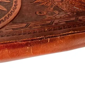 Vintage Abtik Hand-tooled Mayan Print Leather Clutch thumbnail 7