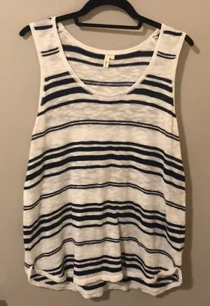 Anthropologie • Moth Navy / White Striped Tank Top (Size L) thumbnail 1
