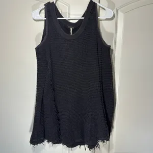 FREE PEOPLE Sunrise Cold Shoulder Waffle Knit Pullover‎ Sweater Black Gray Raw M thumbnail 2