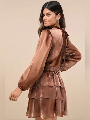 Lulus Ideal Behavior Metallic Tiered Mini Dress thumbnail 3