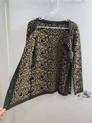 La Moda Del Momento Made in Italy Black Tan Heart Knit Button Cardigan Sweater thumbnail 11