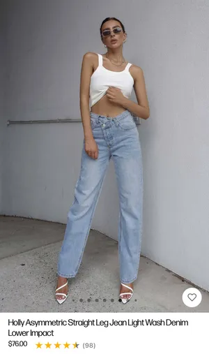 Princess Polly - HOLLY ASYMMETRIC STRAIGHT LEG JEAN LIGHT WASH DENIM LOWER IMPACT thumbnail 2