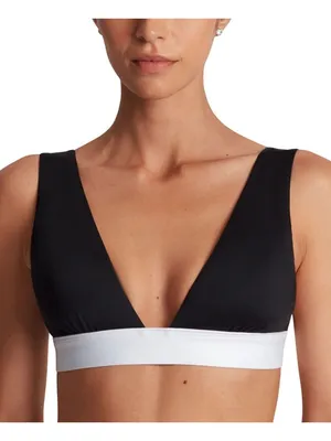 Lauren Ralph Lauren Womens Banded Modern V-Neck Bikini Swim Top Black / White 12 thumbnail 6