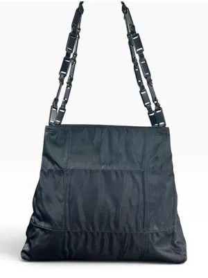 Prada Tessuto Nylon Shoulder Bag Medium Black Leather Strap Italy Logo Hardware thumbnail 1