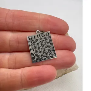 Vintage Sterling Silver Bingo Card Charm Pendant‎ 3.09g Game Night Jewelry thumbnail 4
