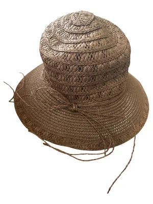 Brown Woven Paper Wide Brim Hat Boho 70s Granola One Size thumbnail 1