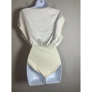 Cider Beige Satin Asymmetrical Neck Ruched Bodysuit Size XS thumbnail 7
