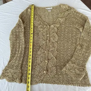Vintage Y2K Crochet Silk Cotton Newport News Top M Sheer Ruffle Regency Fairy thumbnail 16