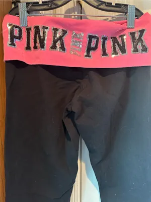 PINK Victoria's Secret Y2K Fold-Over Waist Black Leggings thumbnail 2