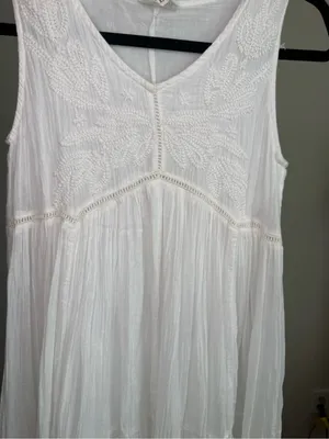 Anthropologie Talisman Dress White Embroidered tonal accent Sleeveless Tiered Maxi Length Boho thumbnail 4