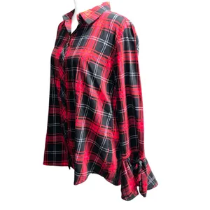 Beach lunch lounge Plaid ladies Shirt - Red and Black buffalo plaid thumbnail 7