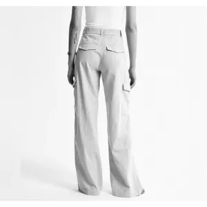 ✨Abercrombie & Fitch Linen-Blend Tailored Ultra Wide-Leg Cargo Sz S Green Pants✨ thumbnail 3