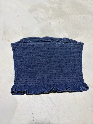 American Eagle Smocked Tube Top with Ruffle Hem blue medium thumbnail 6