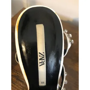 Zara Studded High Heel Sandals Size 38 White Silver Crystals Square Toe 7.5 US thumbnail 7