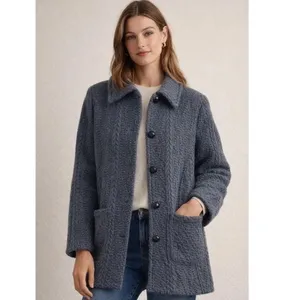 BOYNE VALLEY WEAVERS Wool Ireland Cable Knit Coat Jacket Gray Pockets Large thumbnail 4