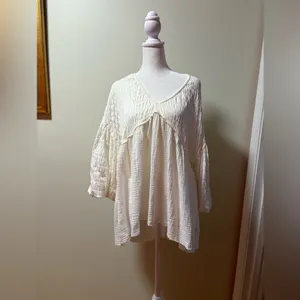 Free people flower power smocked boho top off-white S M thumbnail 3