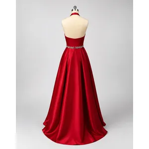 NWT Sherri Hill 51588 Red Halter Ball Gown Beaded Waist Satin Formal‎ Dress Sz 2 thumbnail 4