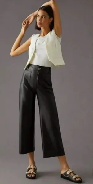 Maeve Anthropologie The Colette Faux Leather Crop Wide-Leg Pants size 31 thumbnail 1