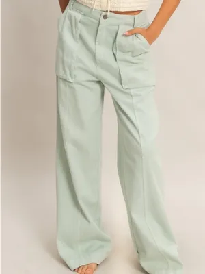 HYFVE Wide-Leg Utility Pants in Mint Green size small thumbnail 2