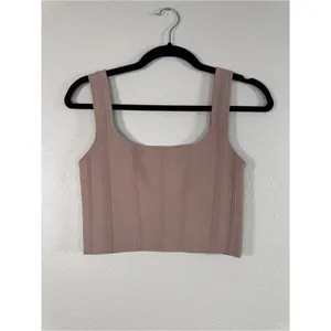 All Row Tan Ribbed Knit Cropped Tank Top Women S Basic Staple Neutral Minimalist thumbnail 9
