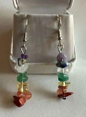 3/$20 Rainbow Multicolor Crystal Rock Ornate Silver Tone Long Dangling Earrings thumbnail 1