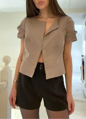 Mario Serrani Italy Hook & Eye Paneled Blazer Jacket Beige Size 8 thumbnail 1