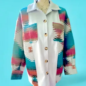 Boho Aztec Shacket Oversized Button Down Blue thumbnail 4