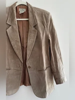 L.L. Bean Tan Suede Blazer Jacket, Fall Outerwear, Size 10 Petite thumbnail 3