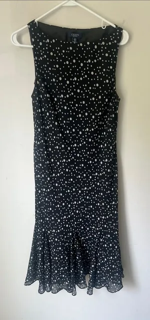 Chaps sleeveless midi dress black white polka dots gore hem size 12 ^ thumbnail 1