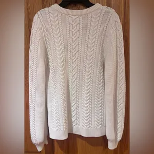 Banana Republic Ivory Chunky Cable Knit Crew Neck Button-Shoulder‎ Sweater Small thumbnail 5