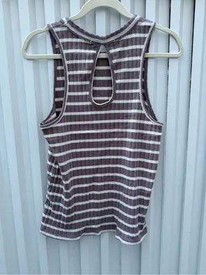 Free People We The Free Dusty Purple Striped Ribbed Keyhole Tank Top L thumbnail 5