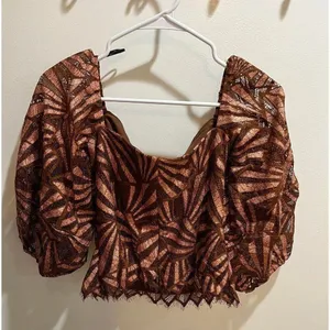 Anthropologie NWT Women XS Brown Metallic Geometric Print Blouse Glam Party Chic thumbnail 6