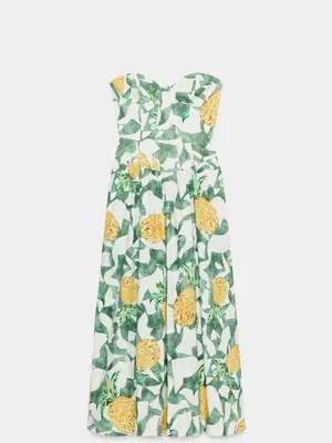 Zara Strapless Fruit Print Maxi Dress - Green & Yellow thumbnail 7