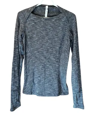 Lululemon Kanto‎ Catch Me Long Sleeve Shirt Coco Pique Black White Rulu Size 6 thumbnail 1