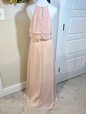💥Jenny Yoo Charlie Blush Chiffon Ruffle Halter Bridesmaid Maxi Gown Sz 2 🧡 thumbnail 6