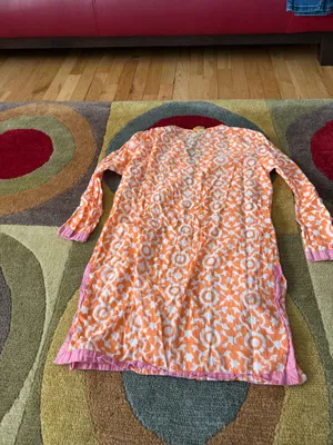 Roberta Roller Rabbit by Roberta Freymann Long Tunic Top Blouse Orange White XS thumbnail 4