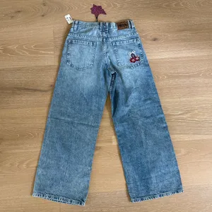 Deja Clark for Aeropostale Jeans Low Rise Baggy 8 Ball Cherries Size XS Blue thumbnail 4