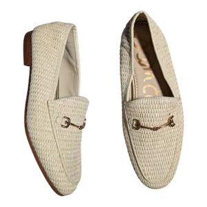 Sam Edelman Loraine Ivory Linen Woven Raffia Horsebit Classic Loafers Sz 7 thumbnail 1