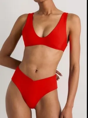 NWT Quince Plunging V cut bikini set cherry red small thumbnail 1